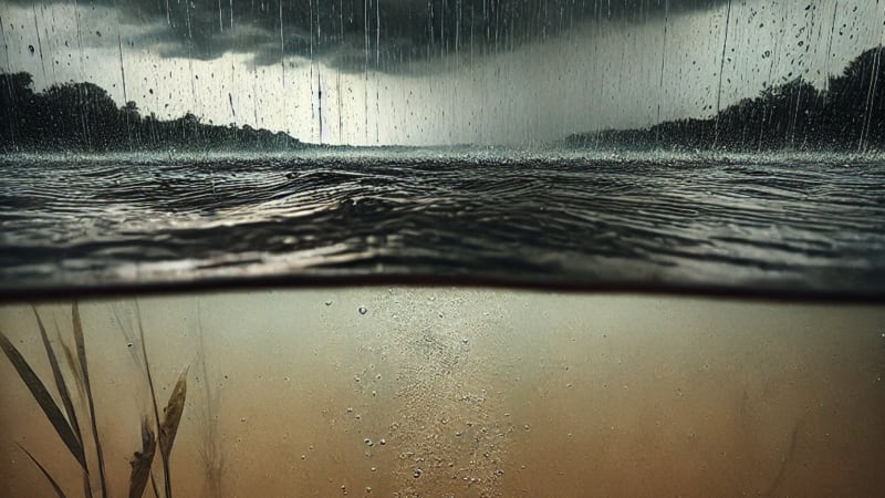 Trübes Gewässer bei Regen<br>